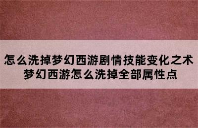 怎么洗掉梦幻西游剧情技能变化之术 梦幻西游怎么洗掉全部属性点